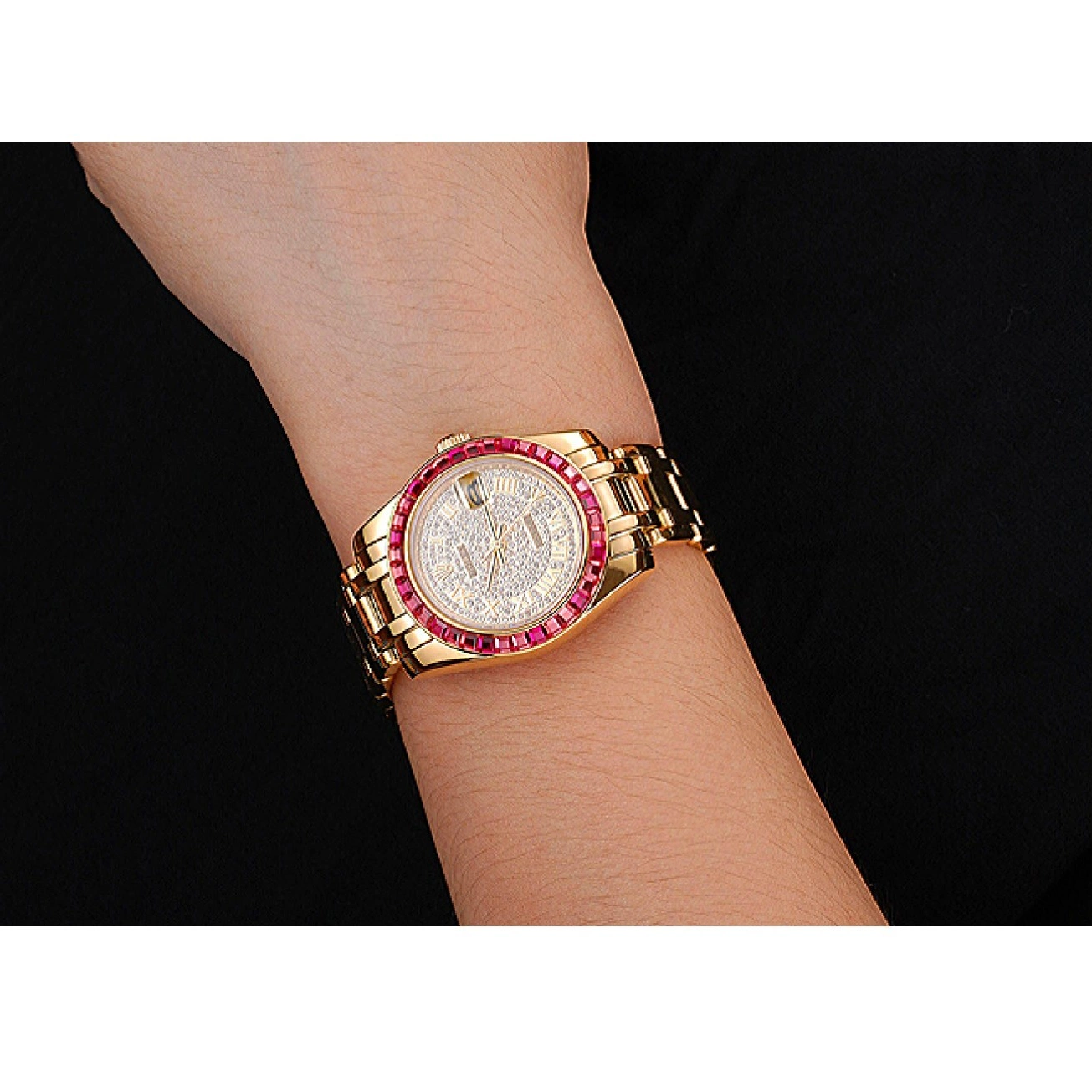AAA Replica Watches Diamond Pink Bracelet Gold Bezel Dial Case And Rolex 622835 Jewels Datejust 0514